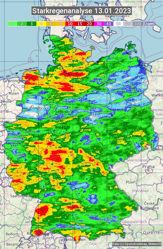 Karte mit Unwetteranalyse