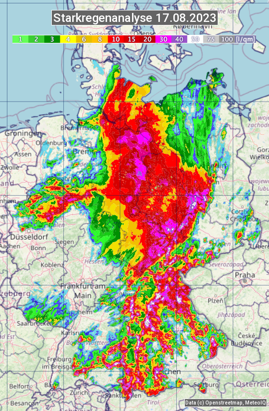 Karte mit Unwetteranalyse
