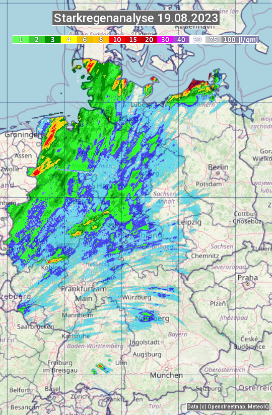 Karte mit Unwetteranalyse