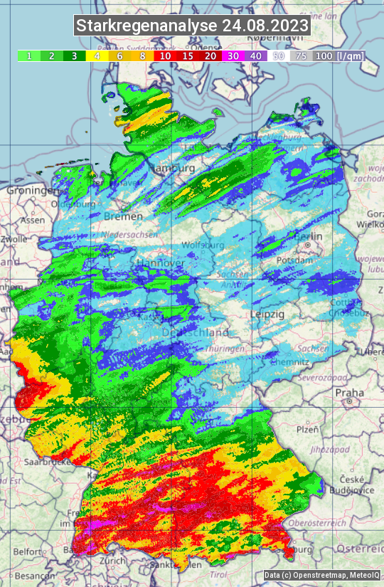 Karte mit Unwetteranalyse