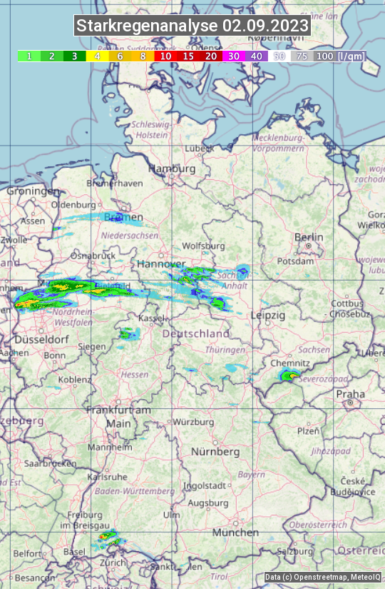 Karte mit Unwetteranalyse