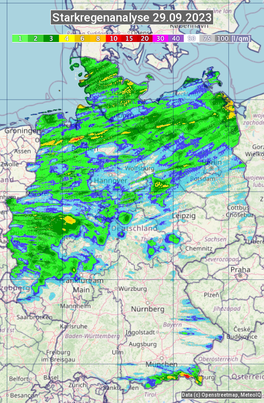 Karte mit Unwetteranalyse