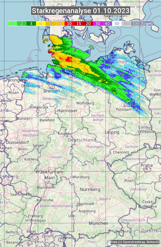 Karte mit Unwetteranalyse