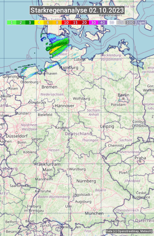 Karte mit Unwetteranalyse