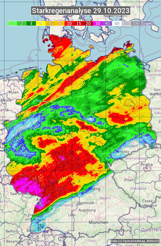 Karte mit Unwetteranalyse