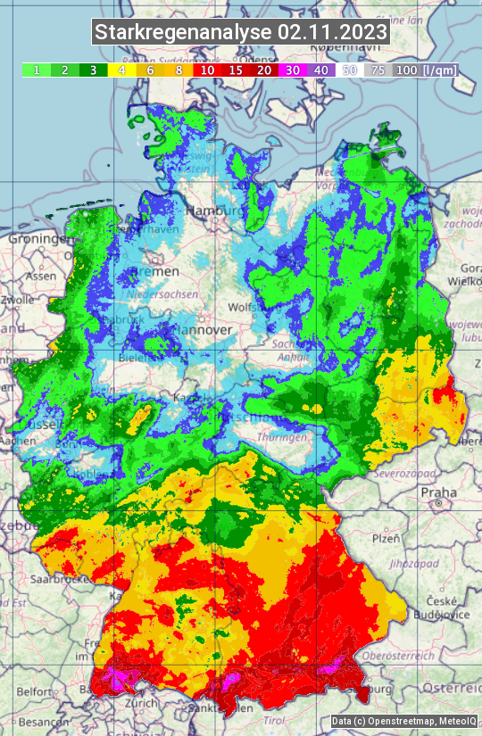 Karte mit Unwetteranalyse