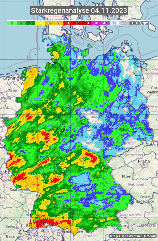 Karte mit Unwetteranalyse
