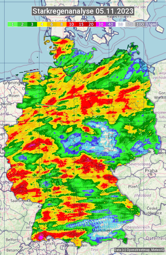 Karte mit Unwetteranalyse