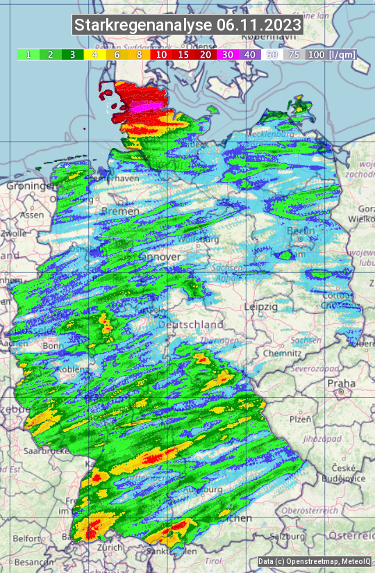 Karte mit Unwetteranalyse