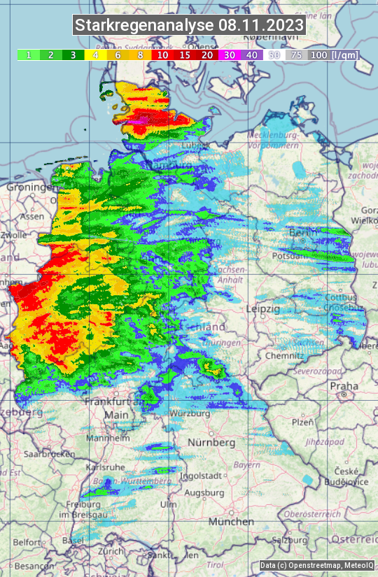 Karte mit Unwetteranalyse