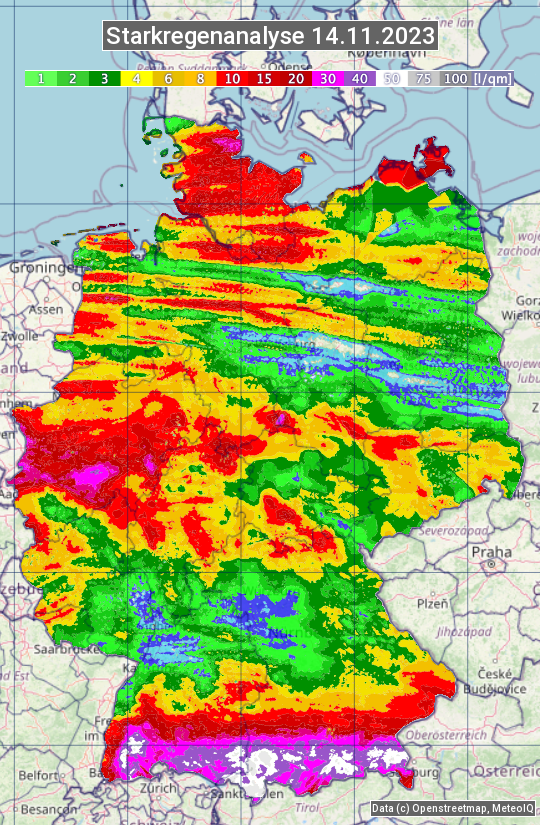 Karte mit Unwetteranalyse