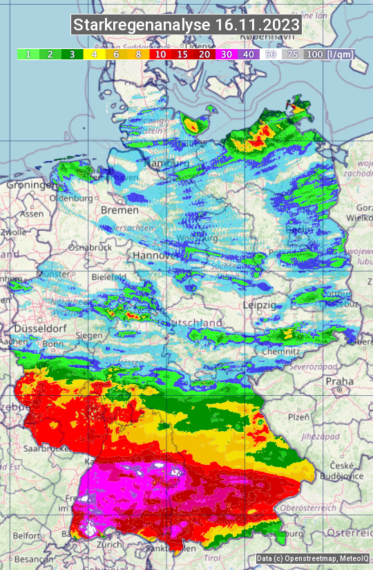 Karte mit Unwetteranalyse