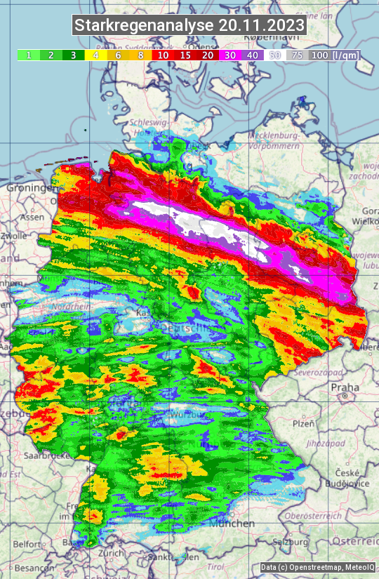 Karte mit Unwetteranalyse