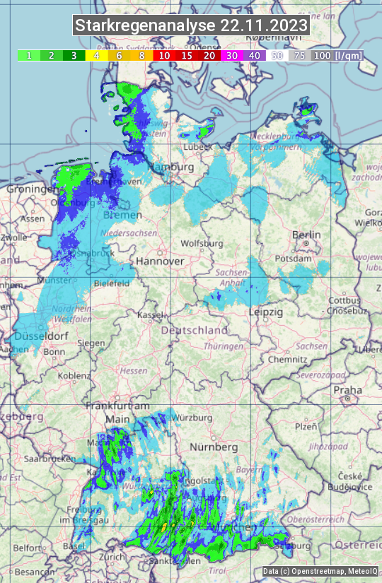 Karte mit Unwetteranalyse