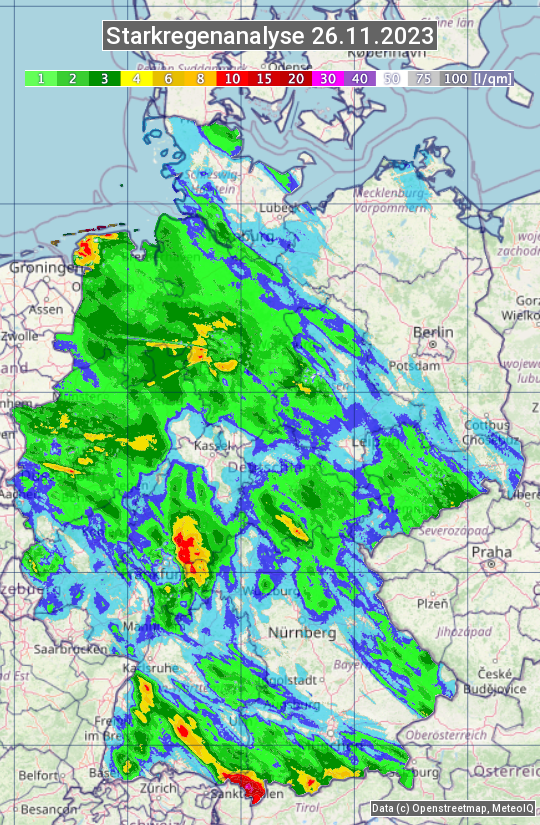 Karte mit Unwetteranalyse