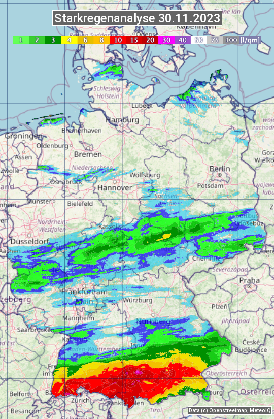 Karte mit Unwetteranalyse