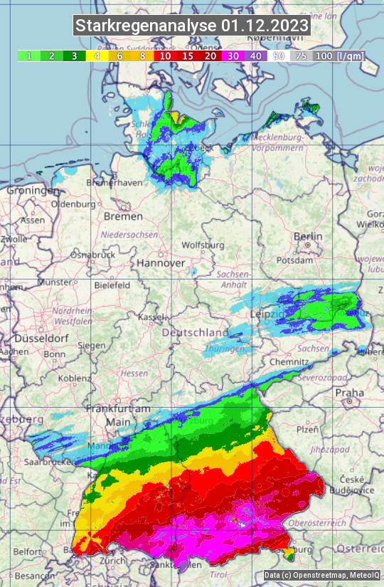Karte mit Unwetteranalyse