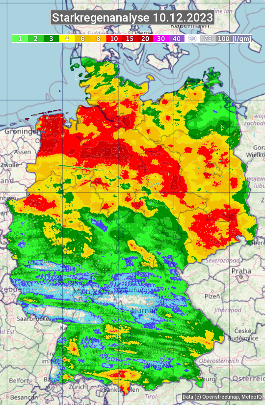 Karte mit Unwetteranalyse