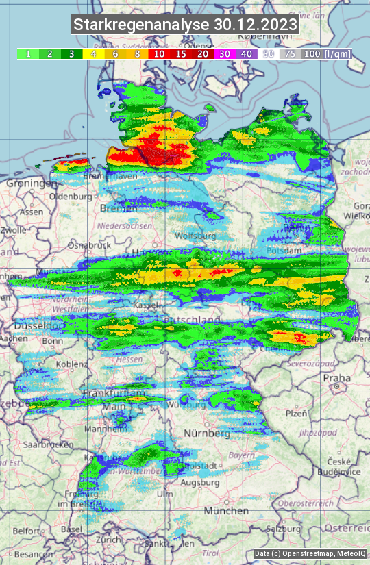 Karte mit Unwetteranalyse