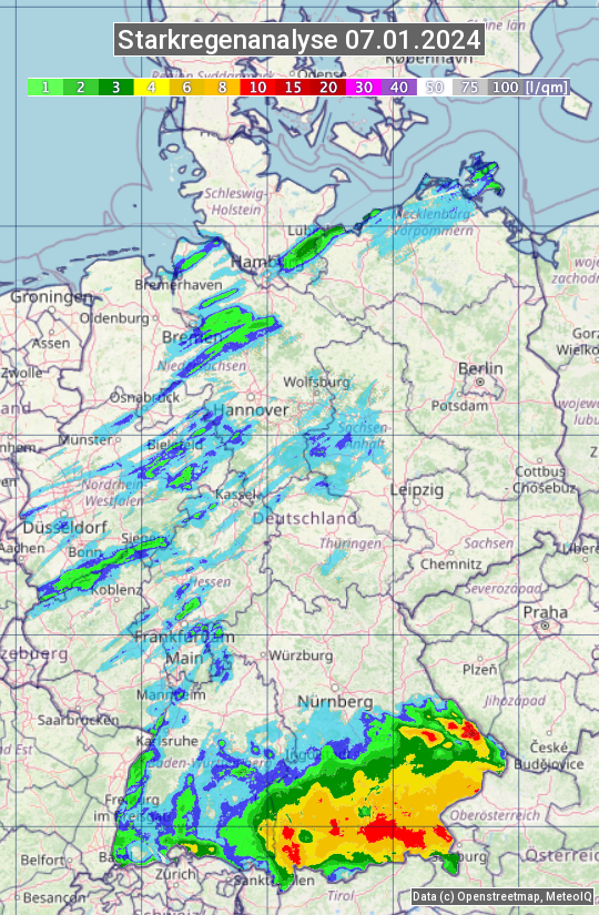 Karte mit Unwetteranalyse