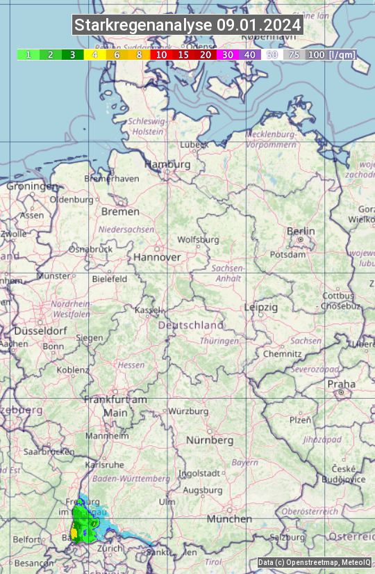 Karte mit Unwetteranalyse