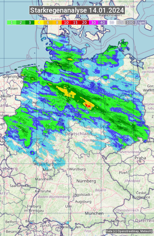 Karte mit Unwetteranalyse