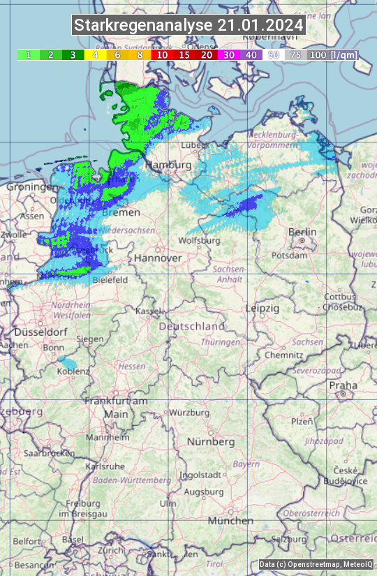 Karte mit Unwetteranalyse