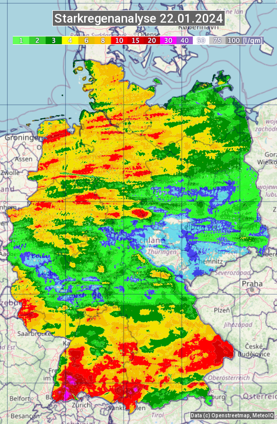 Karte mit Unwetteranalyse