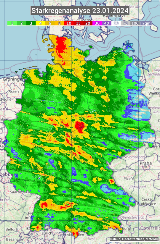 Karte mit Unwetteranalyse