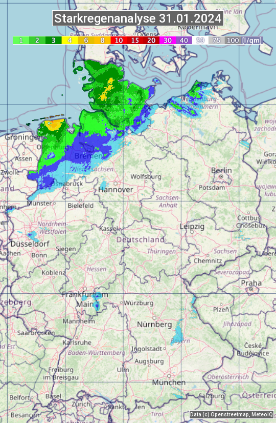 Karte mit Unwetteranalyse