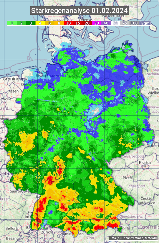 Karte mit Unwetteranalyse