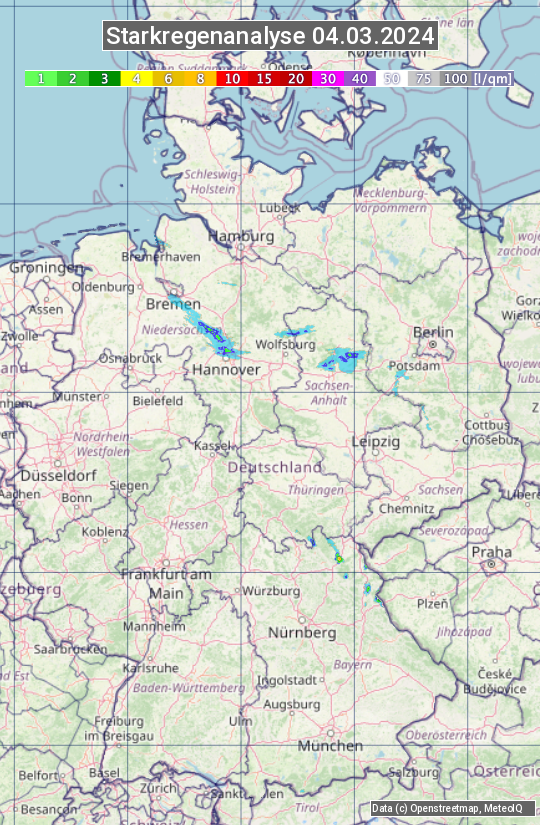 Karte mit Unwetteranalyse