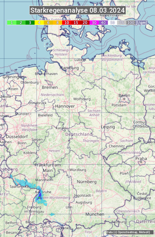 Karte mit Unwetteranalyse