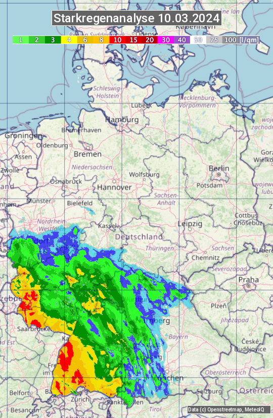 Karte mit Unwetteranalyse