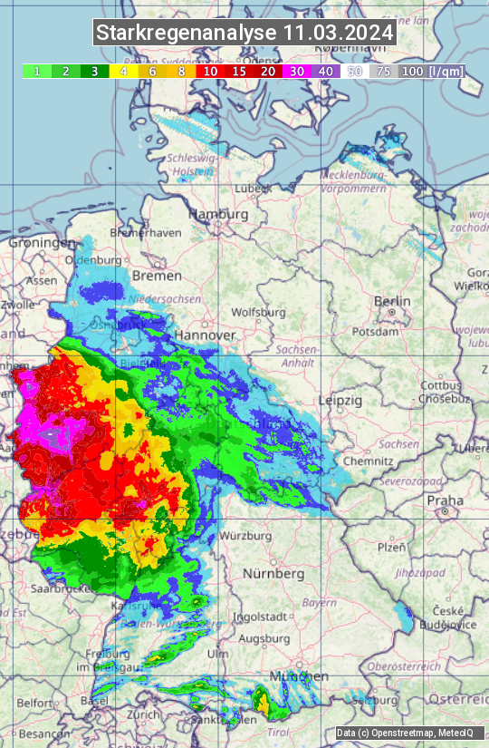 Karte mit Unwetteranalyse