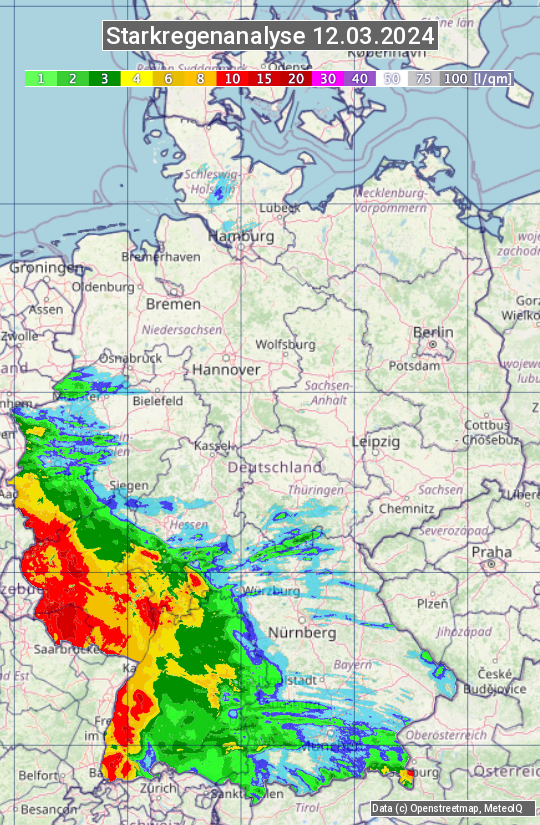 Karte mit Unwetteranalyse