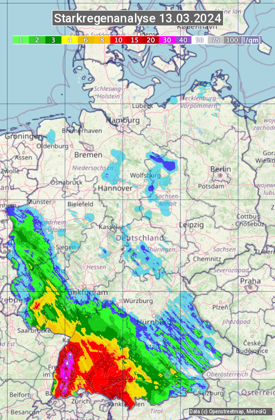 Karte mit Unwetteranalyse