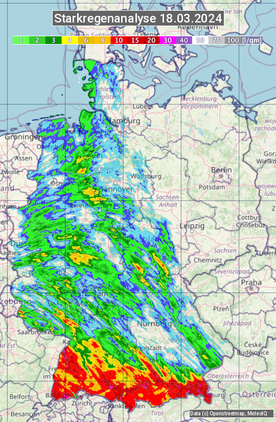 Karte mit Unwetteranalyse