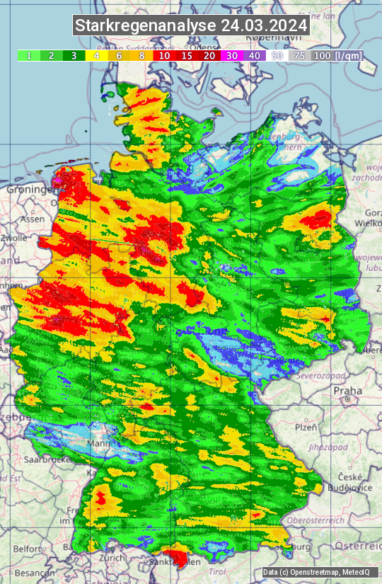 Karte mit Unwetteranalyse