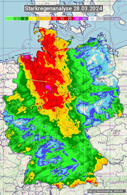 Karte mit Unwetteranalyse