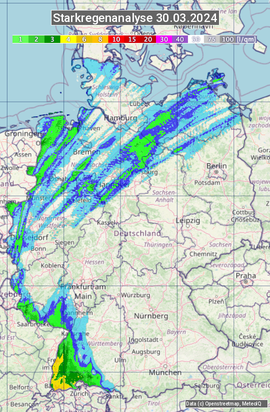 Karte mit Unwetteranalyse