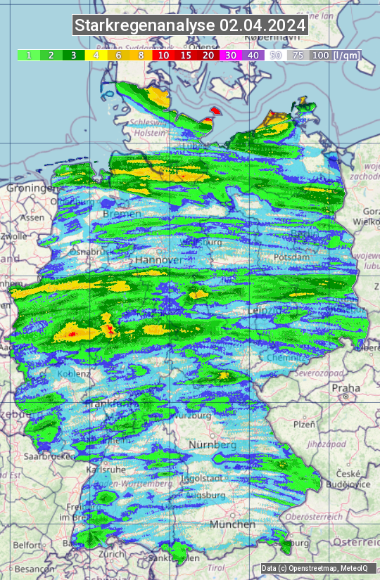 Karte mit Unwetteranalyse