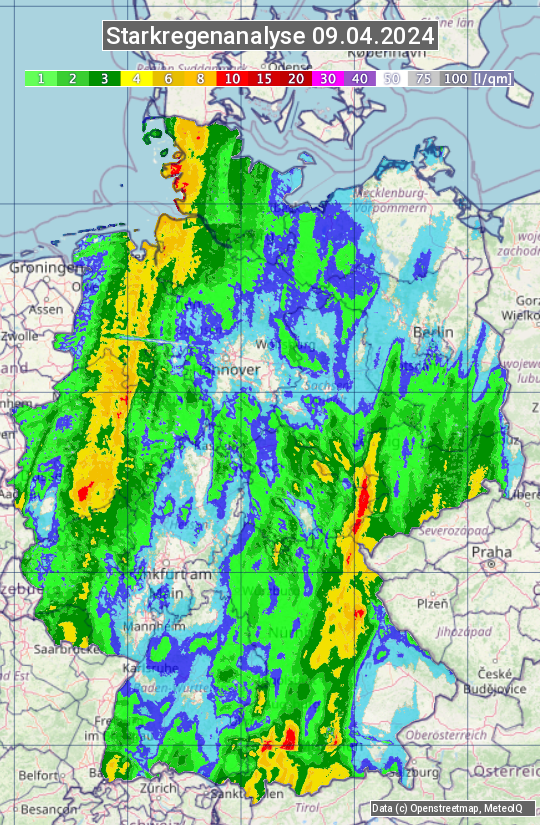 Karte mit Unwetteranalyse