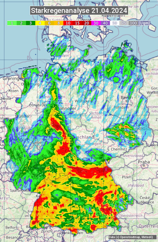 Karte mit Unwetteranalyse