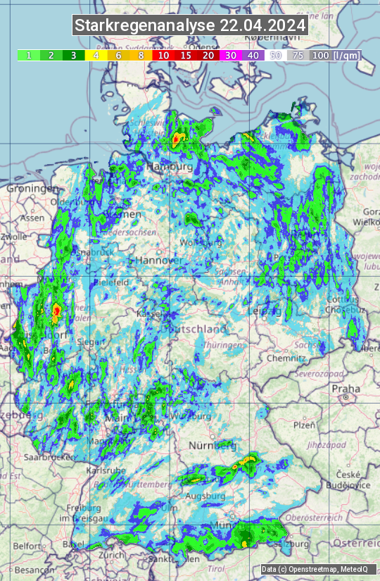 Karte mit Unwetteranalyse