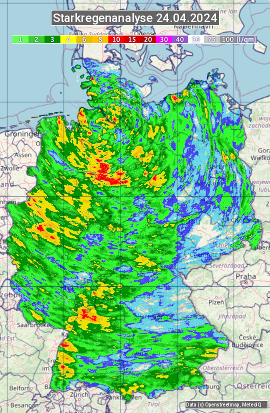 Karte mit Unwetteranalyse