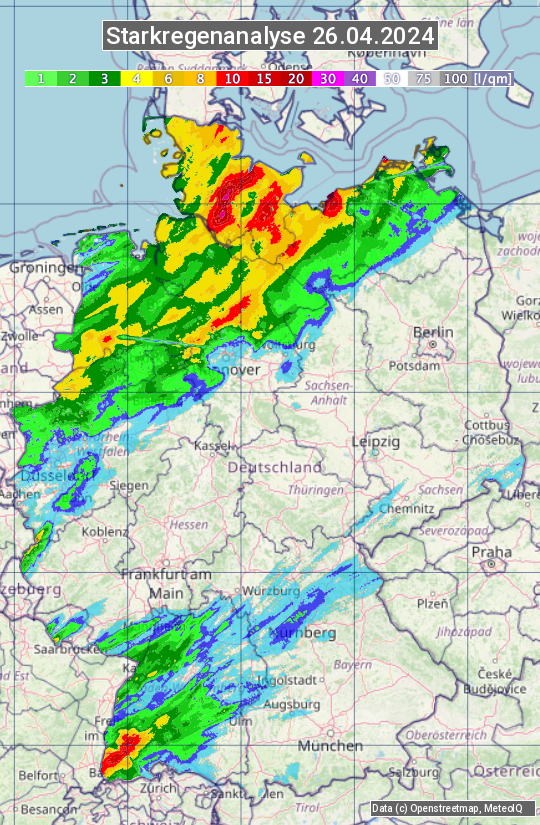 Karte mit Unwetteranalyse