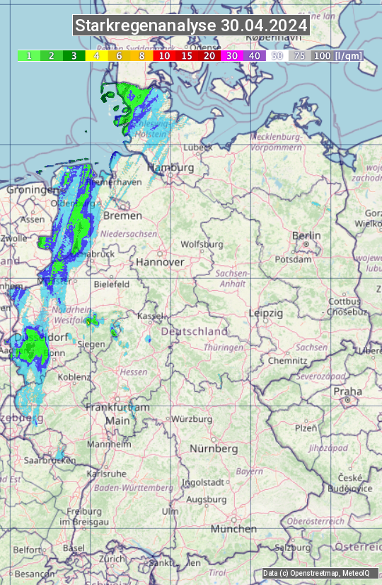 Karte mit Unwetteranalyse