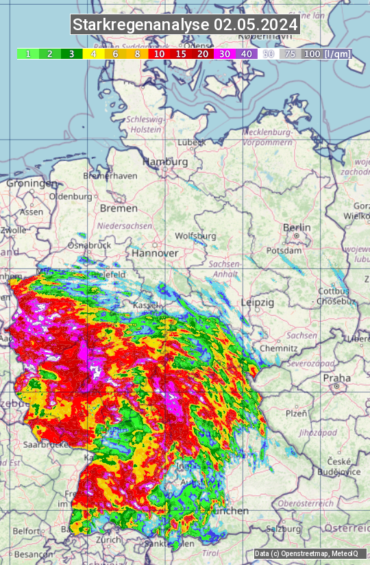 Karte mit Unwetteranalyse