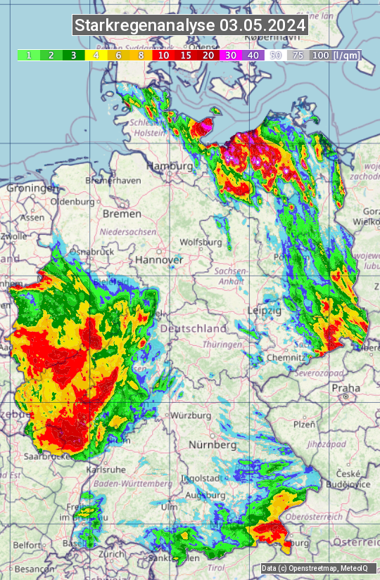 Karte mit Unwetteranalyse